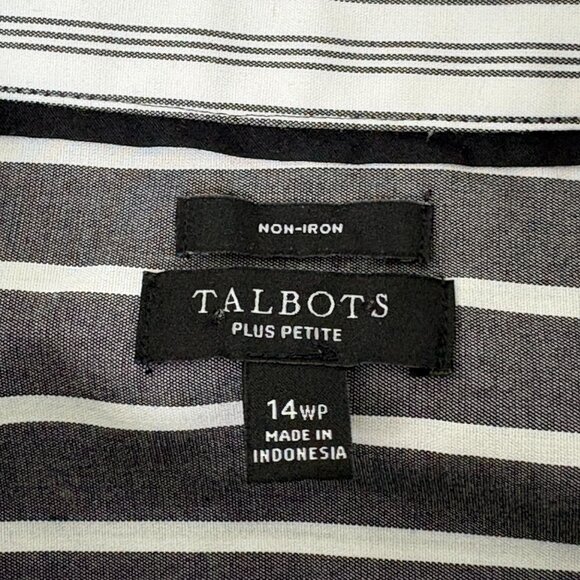 Talbots Button Front Top Plus Petite 14 14WP Gray White Striped No Iron Shirt - Picture 6 of 12